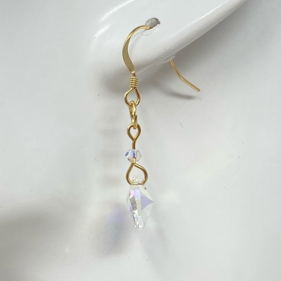 Gold filled adjustable choker necklace w/ aurora borealis crystal + earrings - Picture 3 of 8